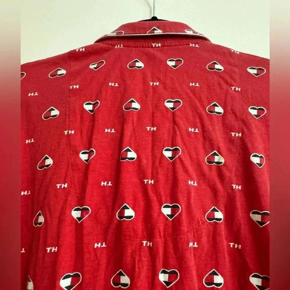 Tommy Hilfiger Hearts Valentines Button Down Sleep Shirt Small Preppy Comfy Cute - Picture 10 of 12